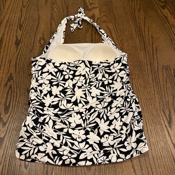 Lands End Womens Black White Floral Halter Tankini Swim Suit Top Plus Size 14 - Picture 2 of 7